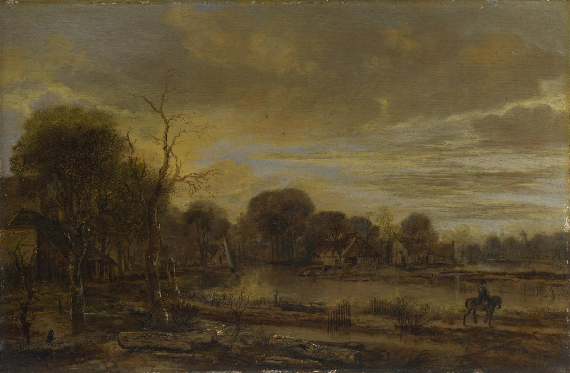 aert-van-der-neer-a-river-landscape-with-a-village